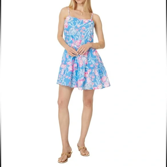 New Lilly Pulitzer Alessia Cotton Dress Multi Bahamian Rhapsody Size Large - Picture 3 of 9